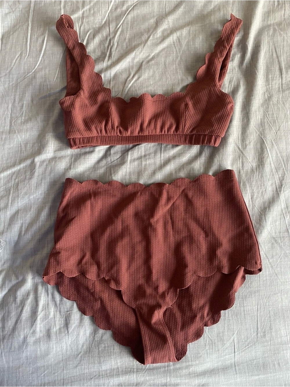 MARYSIA Scalloped Santa Monica Bikini Set Bottoms Mini Palm Springs Top S/M $318